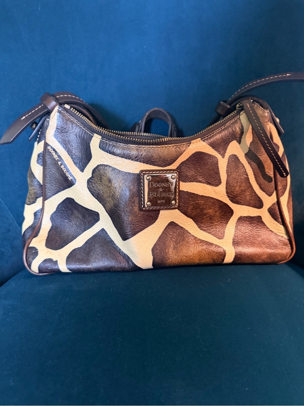 Dooney & Bourke Brown and Tan Giraffe-Print Leather Small Hobo